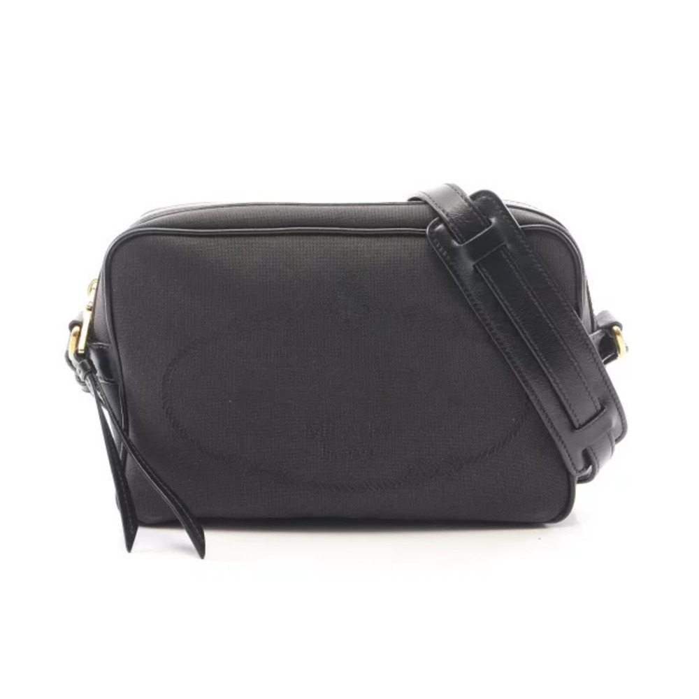 Prada Jacquard Canvas Leather Shoulder Bag Black